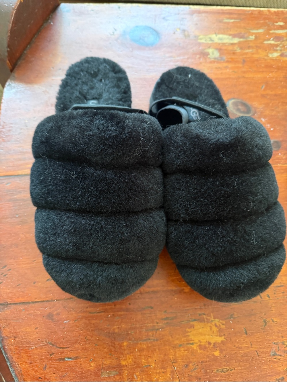 Black UGG Fuzzy Quilted Slippers